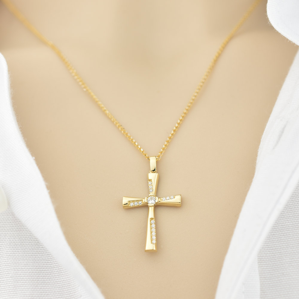 Χρυσός Σταυρός Κ14 Διπλής Όψης